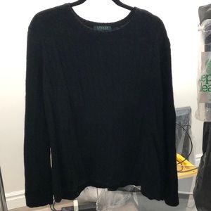 Lauren Black Merino Wool/Angora Blend Cable Crew Neck Sweater. Size XL